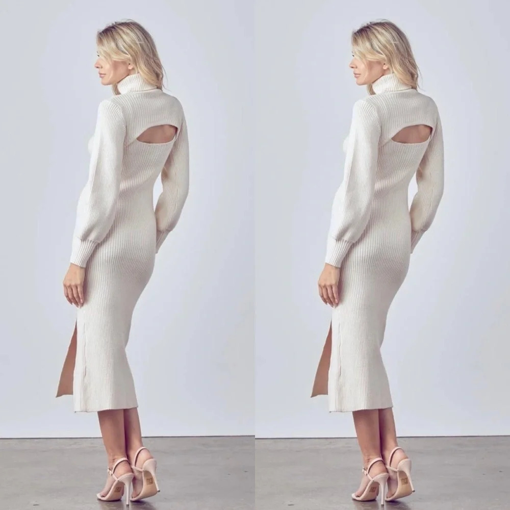 NWT Turtleneck Two-Piece Midi Knit Sweater Dress, Cream, Medium - Picture 2 of 2